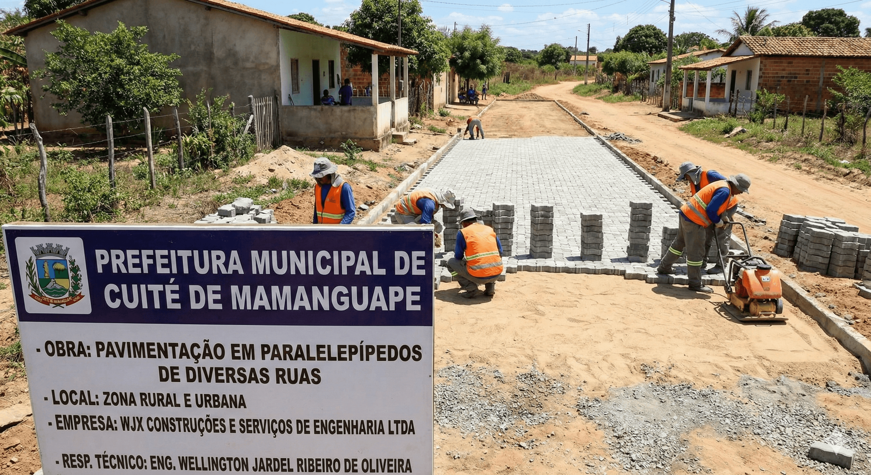 Vista do projeto Pavimentação em Paralelepípedos executado pela WJX Construções em Cuité de Mamanguape, PB no ano de 2025