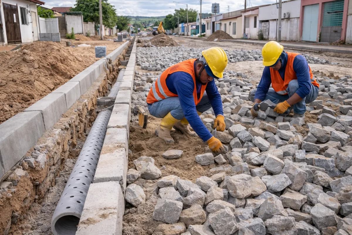 Vista do projeto Pavimentação em Paralelepípedos e Drenagem em Diversas Ruas em Araruna, PB