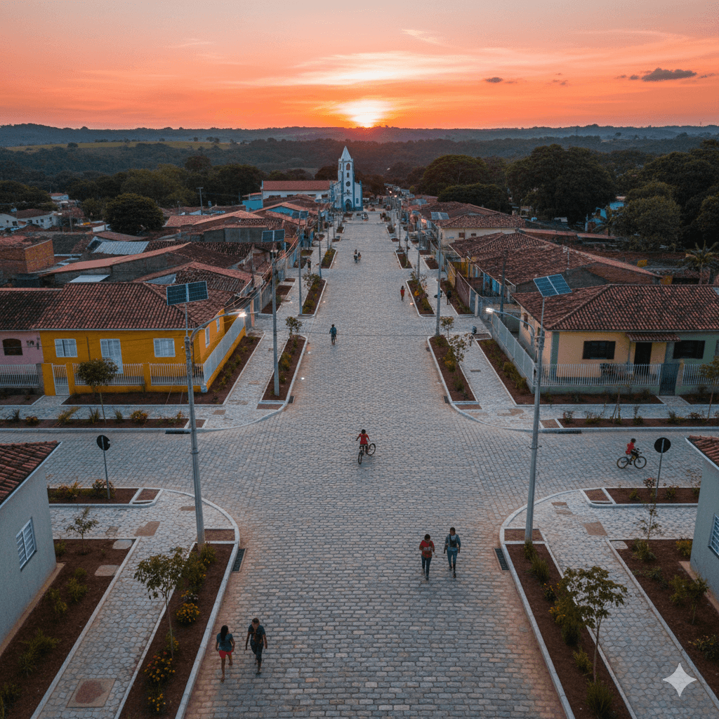 Vista do projeto Pavimentação em Pedras Graníticas e Drenagem executado pela WJX Construções em Caaporã, PB no ano de 2023
