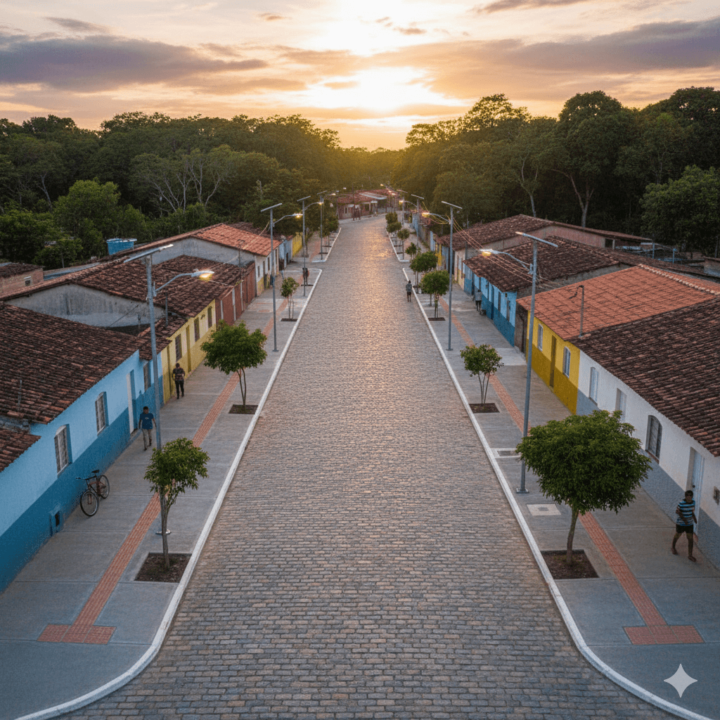Vista do projeto Pavimentação em Paralelepípedos da Rua do Ouro executado pela WJX Construções em Rio Tinto, PB no ano de 2023