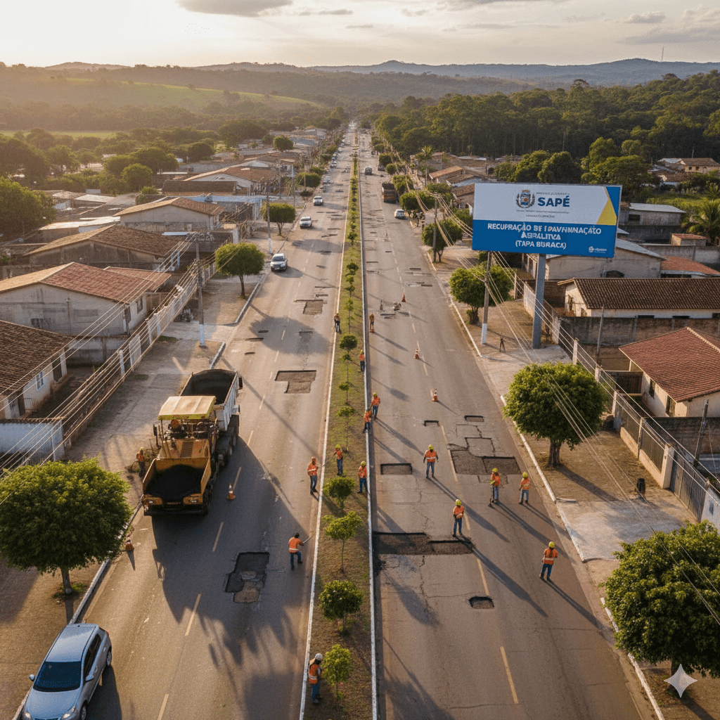 Vista do projeto Recuperação de Pavimentação Asfáltica (Tapa Buraco) executado pela WJX Construções em Sapé, PB no ano de 2020