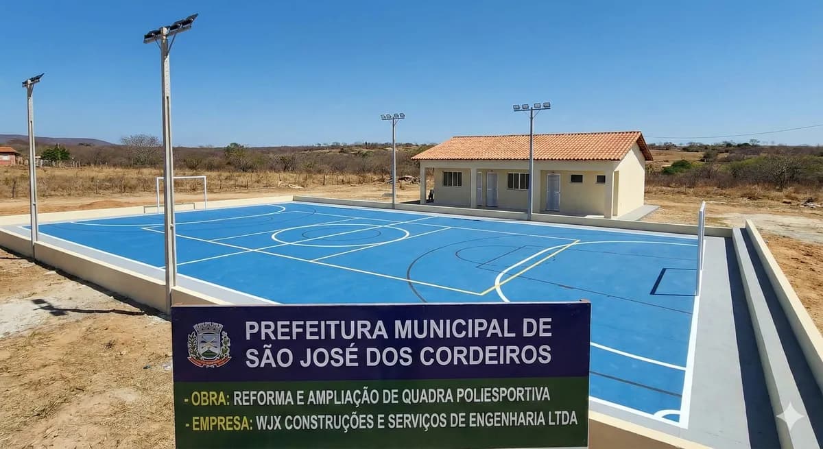 Vista do projeto Reforma de Quadras Esportivas executado pela WJX Construções em São José dos Cordeiros, PB no ano de 2025