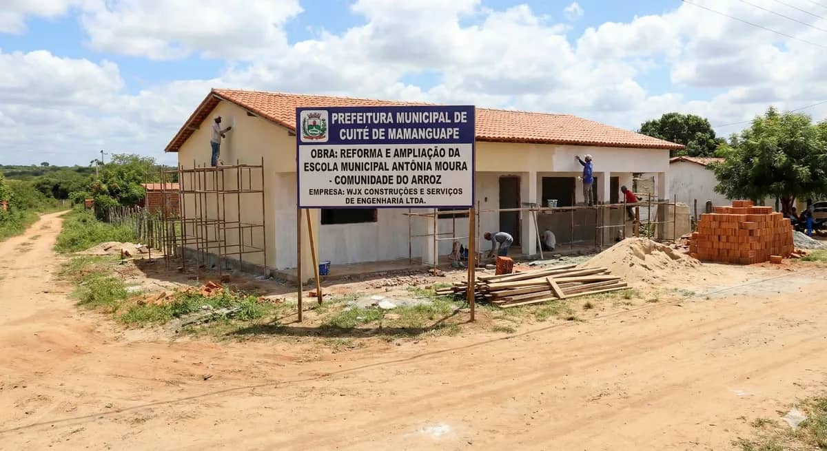 Obra Reforma de Escola do Arroz executada pela WJX Construções em Cuité de Mamanguape, PB