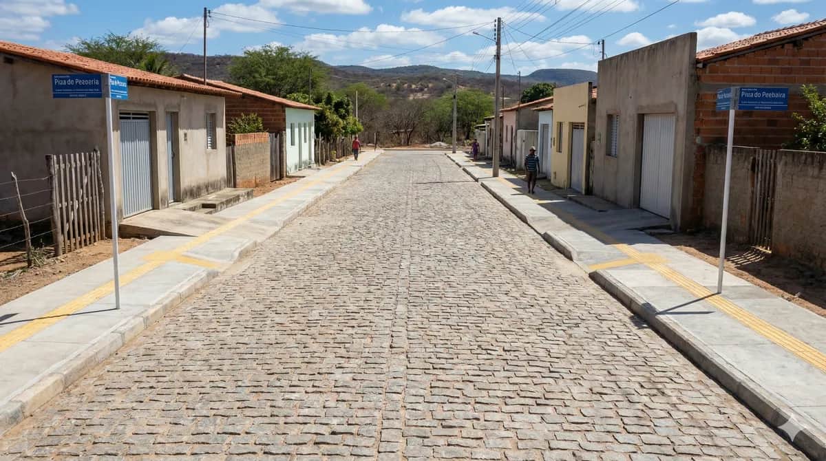 Obra Pavimentação em Paralelepípedo com Meio-Fio e Calçada executada pela WJX Construções em Fagundes, PB