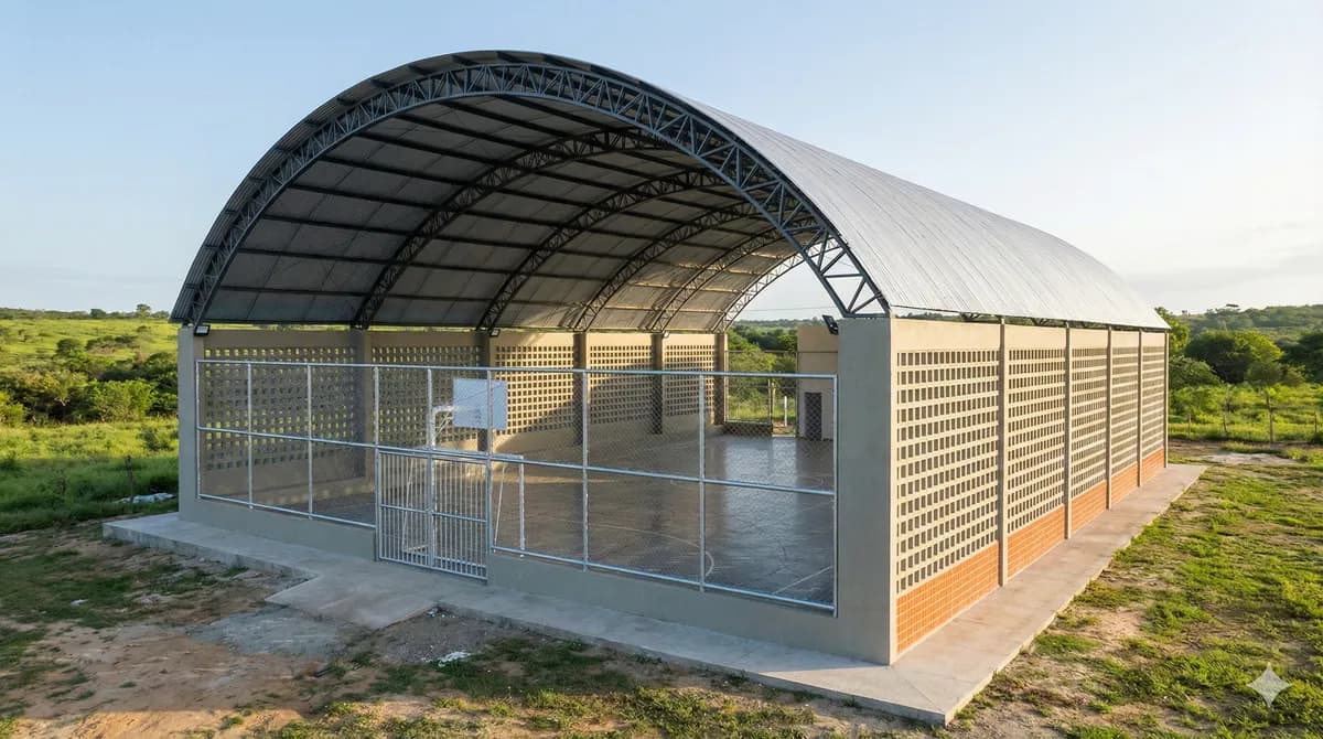 Vista do projeto Construção de Ginásio Poliesportivo - Sítio Carrasco executado pela WJX Construções em Guarabira, PB no ano de 2024