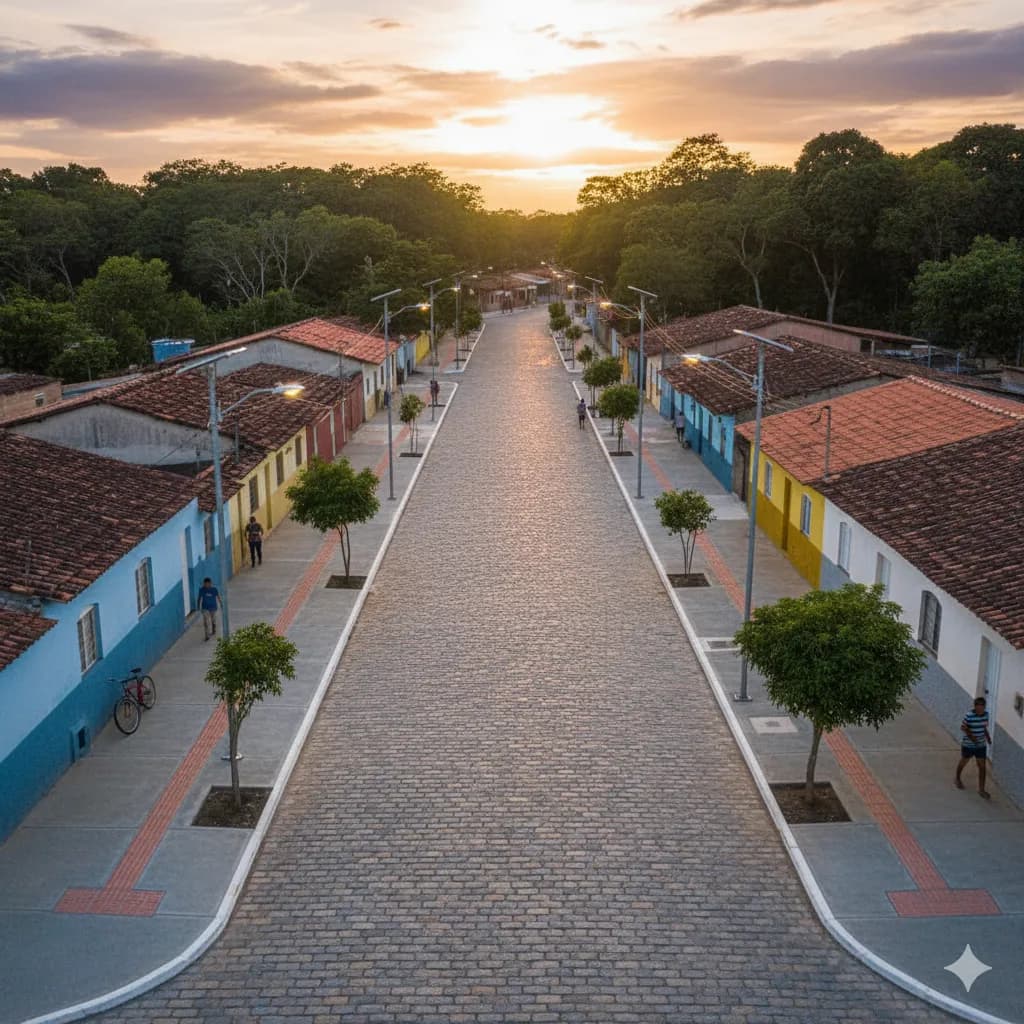 Vista do projeto Pavimentação em Paralelepípedos da Rua do Ouro executado pela WJX Construções em Rio Tinto, PB no ano de 2023