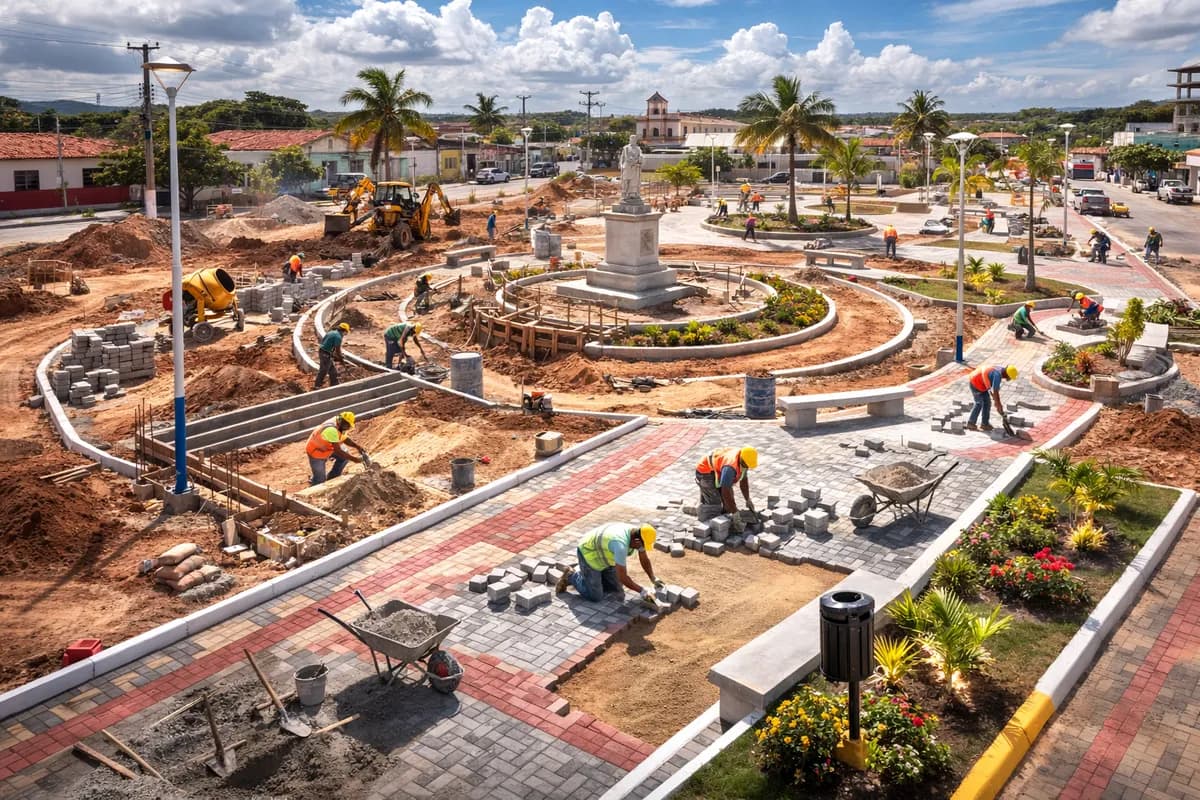 Vista do projeto Reforma da Praça 8 de Março executado pela WJX Construções em Mataraca, PB no ano de 2023