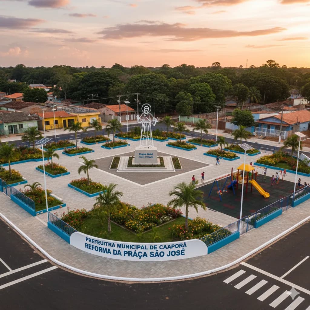 Vista do projeto Reforma da Praça São José no Bairro do Piquete executado pela WJX Construções em Caaporã, PB no ano de 2024